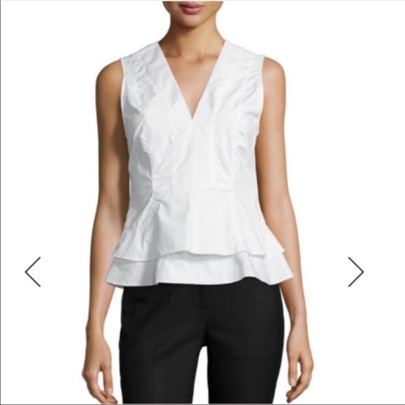 Derek Lam Tops - Poplin V-Neck Peplum Top, Soft White, 4